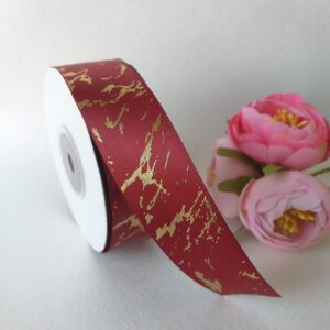 Атласна стрічка 2,5 см, Burgundy & Gold, Німеччина, 1 метр.