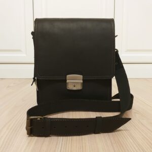 Сумка через плече 2, портфельний замок із ключем, чорна, 25*21*6,5 см.